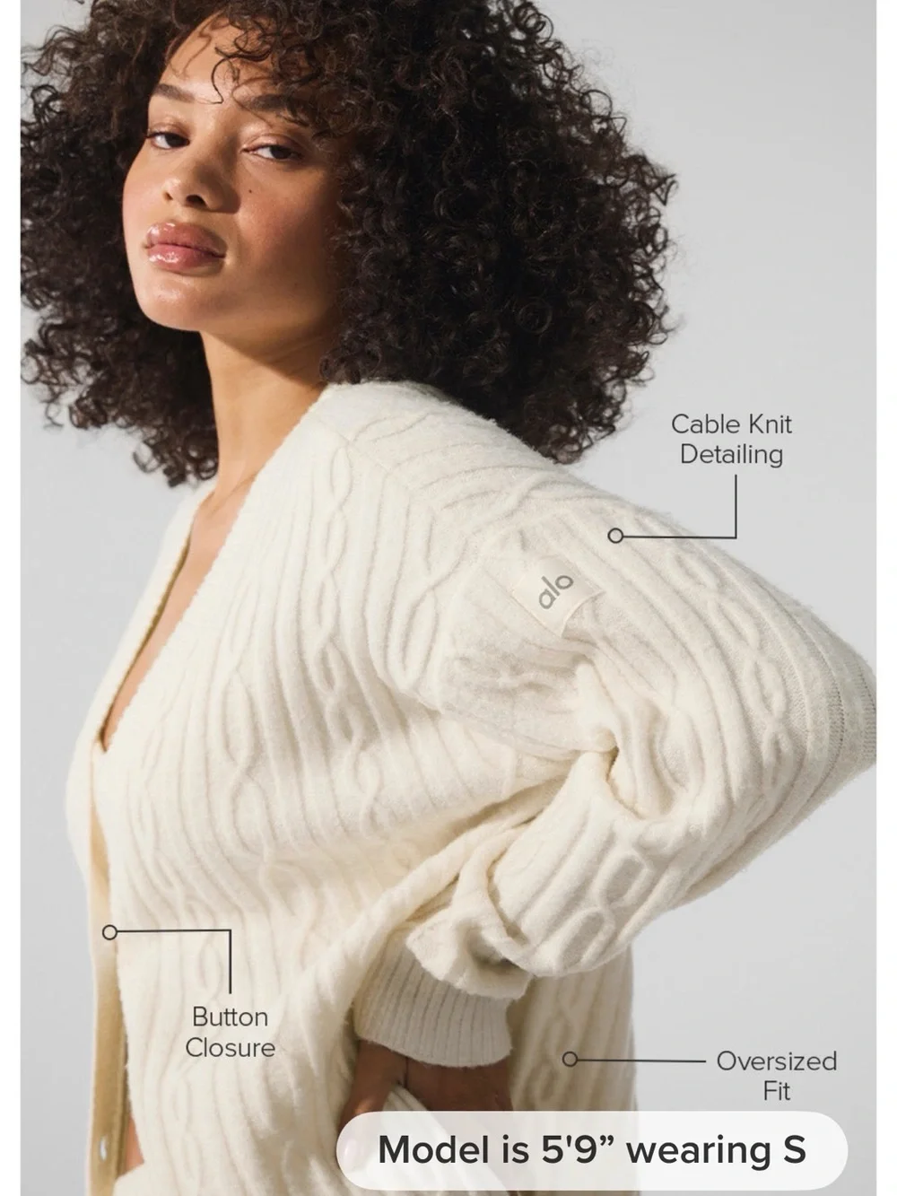 ALO Cable knit winter bliss cardigan - ivory - worn once